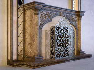 lassical marble fireplace with mirror Modello 3D