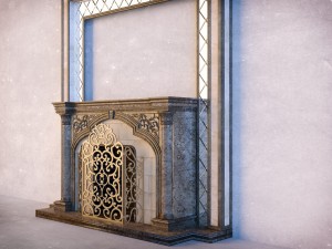lassical marble fireplace with mirror Modello 3D