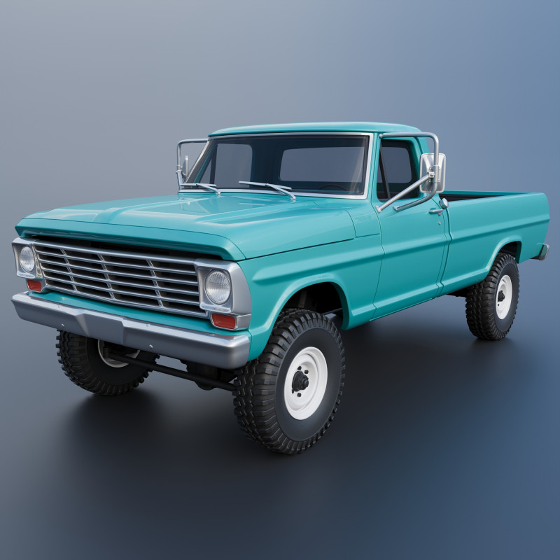 Pickup Truck F250 1969 3D Print Model .c4d .max .obj .3ds .fbx .stl .blend 