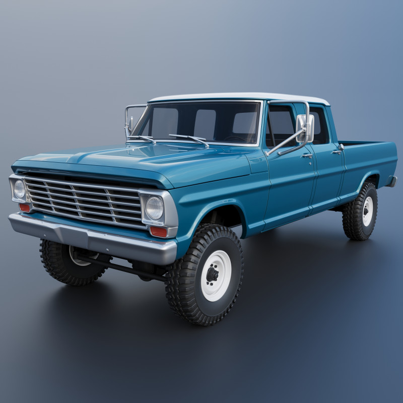 Pickup Truck F250 Crew Cab 1969 Modèles 3D en vedette .c4d .max .obj .3ds .fbx .stl .blend 