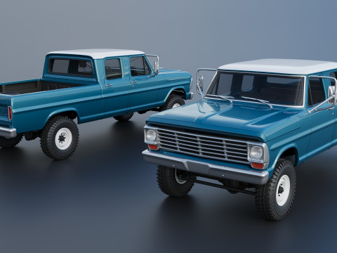 Pickup Truck F250 Crew Cab 1969 Modèles 3D en vedette
