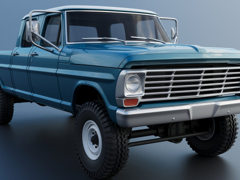 Pickup Truck F250 Crew Cab 1969 Modèles 3D en vedette