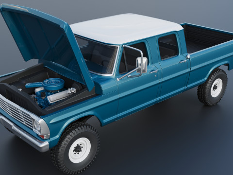 Pickup Truck F250 Crew Cab 1969 Modèles 3D en vedette