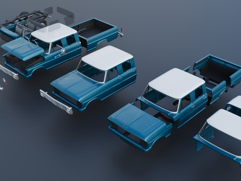 Pickup Truck F250 Crew Cab 1969 Modèles 3D en vedette