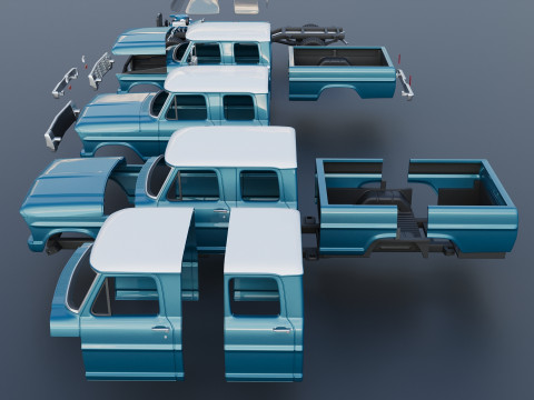 Pickup Truck F250 Crew Cab 1969 Modèles 3D en vedette