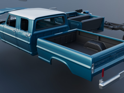 Pickup Truck F250 Crew Cab 1969 Modèles 3D en vedette