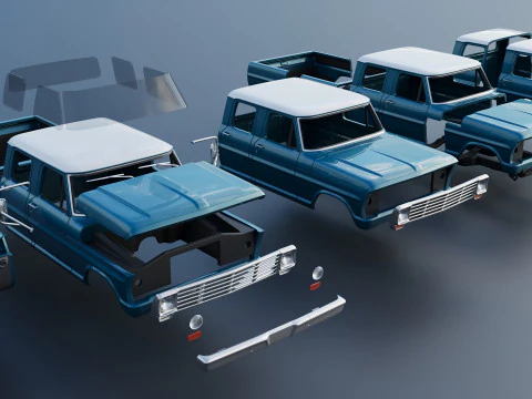 Pickup Truck F250 Crew Cab 1969 3D Print Model