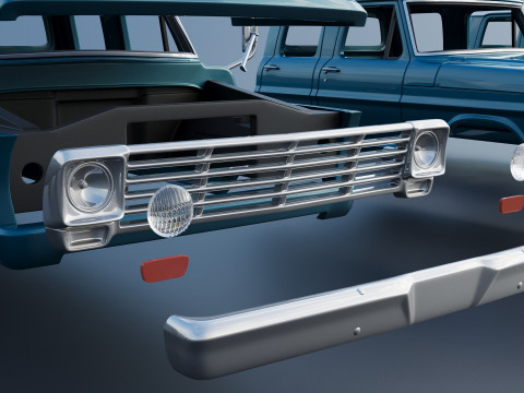Pickup Truck F250 Crew Cab 1969 Modèles 3D en vedette