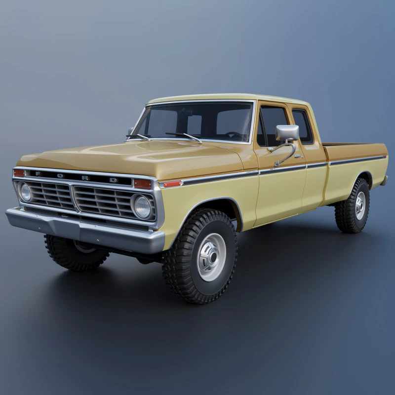 F-250 SuperCab 1974 3D Print Model .c4d .max .obj .3ds .fbx .stl .blend 
