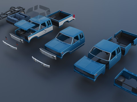 Pickup Truck F-150 SuperCab 1981 Modèles 3D en vedette