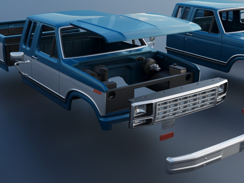 Pickup Truck F-150 SuperCab 1981 Modèles 3D en vedette