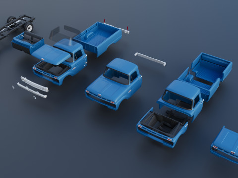 Pickup Truck F100 Long Bed 1966 Modèles 3D en vedette