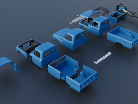 Pickup Truck F100 Long Bed 1966 Modèles 3D en vedette