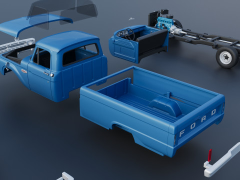 Pickup Truck F100 Long Bed 1966 Modèles 3D en vedette