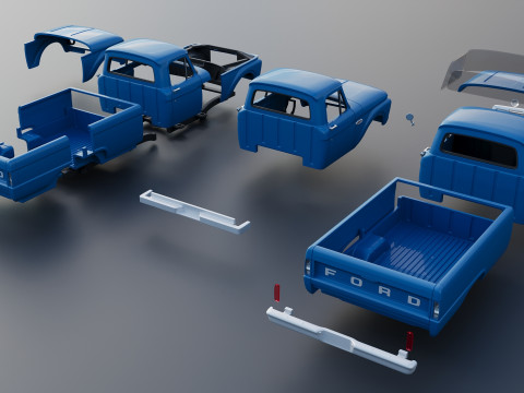 Pickup Truck F100 Long Bed 1966 Modèles 3D en vedette