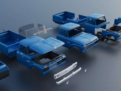 Pickup Truck F100 Long Bed 1966 Modèles 3D en vedette