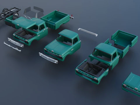 Pickup Truck F100 Short Bed 1966 3D Print Model