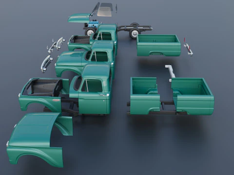 Pickup Truck F100 Short Bed 1966 3D Print Model