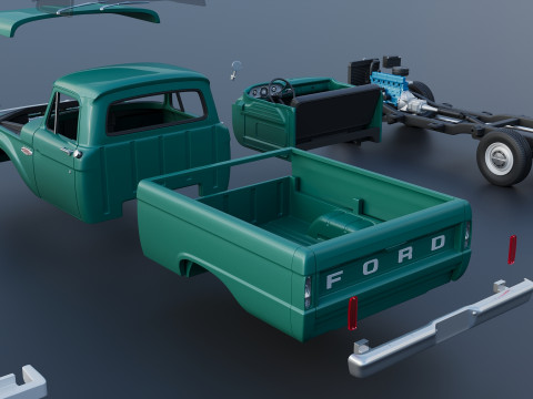 Pickup Truck F100 Short Bed 1966 Model do druku 3D