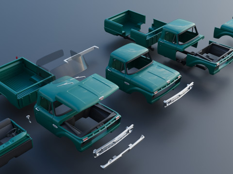 Pickup Truck F100 Short Bed 1966 Model do druku 3D
