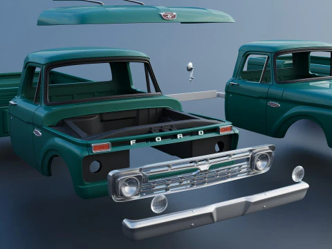 Pickup Truck F100 Short Bed 1966 3D Print Model