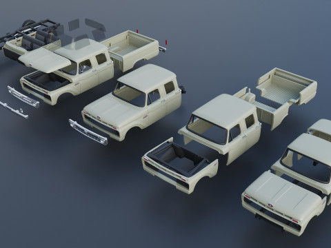 Pickup Truck F250 Crew Cab 1966 3D Druckmodell