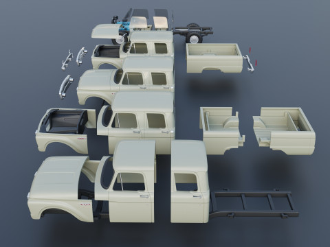 Pickup Truck F250 Crew Cab 1966 3D Druckmodell
