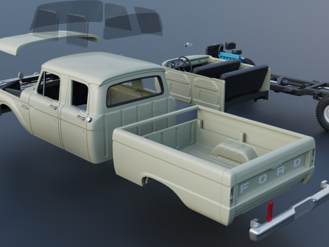 Pickup Truck F250 Crew Cab 1966 3D Druckmodell
