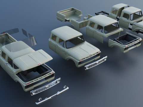 Pickup Truck F250 Crew Cab 1966 3D Druckmodell