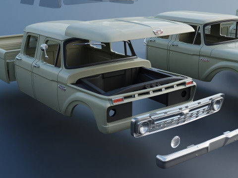 Pickup Truck F250 Crew Cab 1966 3D Druckmodell