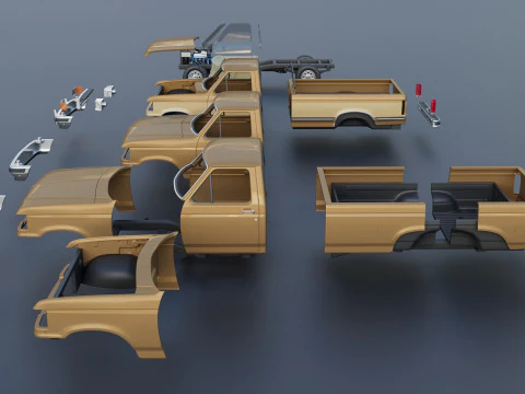 Pickup Truck F-150 Long Bed 1987 3D Print Model