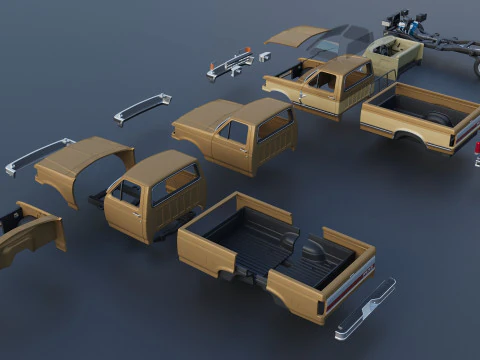 Pickup Truck F-150 Long Bed 1987 3D Print Model