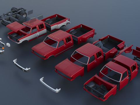 Kamyonet F-350 Mürettebat Kabini İkili 1987 3D Baskı Modeli