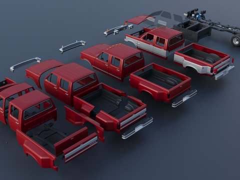 Kamyonet F-350 Mürettebat Kabini İkili 1987 3D Baskı Modeli