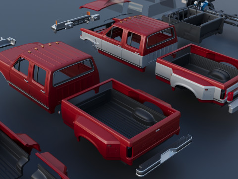 Kamyonet F-350 Mürettebat Kabini İkili 1987 3D Baskı Modeli