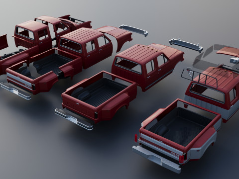 Kamyonet F-350 Mürettebat Kabini İkili 1987 3D Baskı Modeli