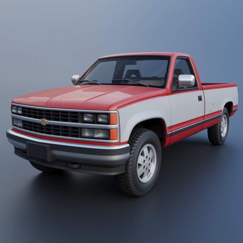 Chevrolet K-1500 Long Bed 1989 3D Print Model .c4d .max .obj .3ds .fbx .stl .blend
