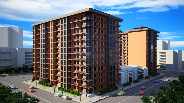 corner residential building with offices in1 floor Modelo 3D .c4d .max .obj .3ds .fbx .stl .blend 