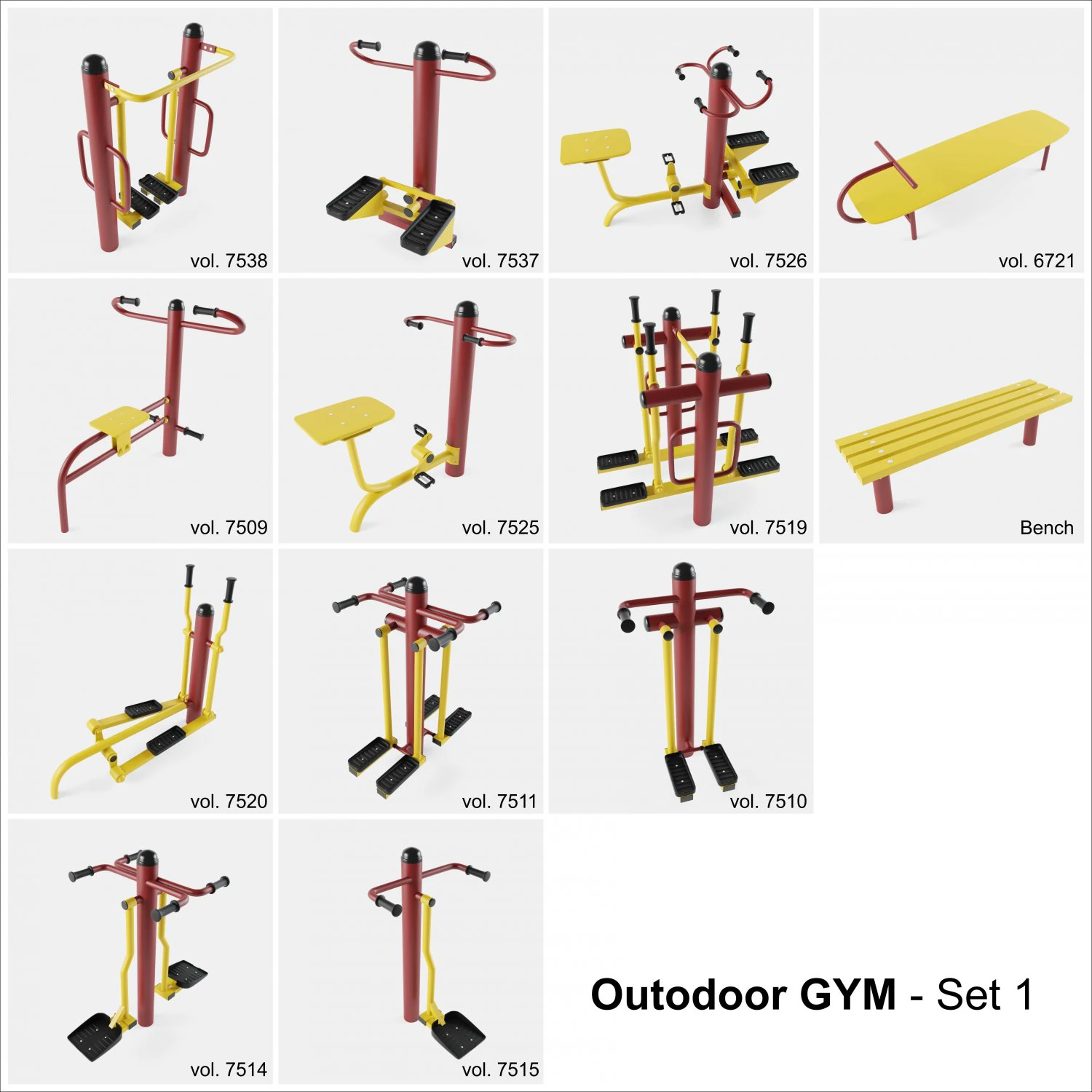 outdoor gym set-1 3D Model .c4d .max .obj .3ds .fbx .stl .blend 