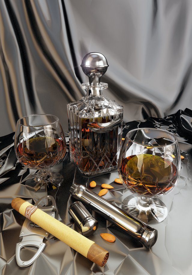 cognac sigar set 3D मॉडल .c4d .max .obj .3ds .fbx .stl .blend 