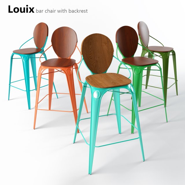 louix bar chair with backrest 3D 모델 .c4d .max .obj .3ds .fbx .stl .blend 