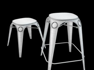 louix hair high and stool 3D Model
