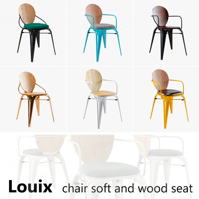 louix chair soft and wood seat 3D मॉडल .c4d .max .obj .3ds .fbx .stl .blend 