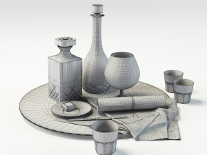 set whiskey and cognac decanter on dish 3D Model