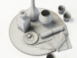 set whiskey and cognac decanter on dish 3D Model