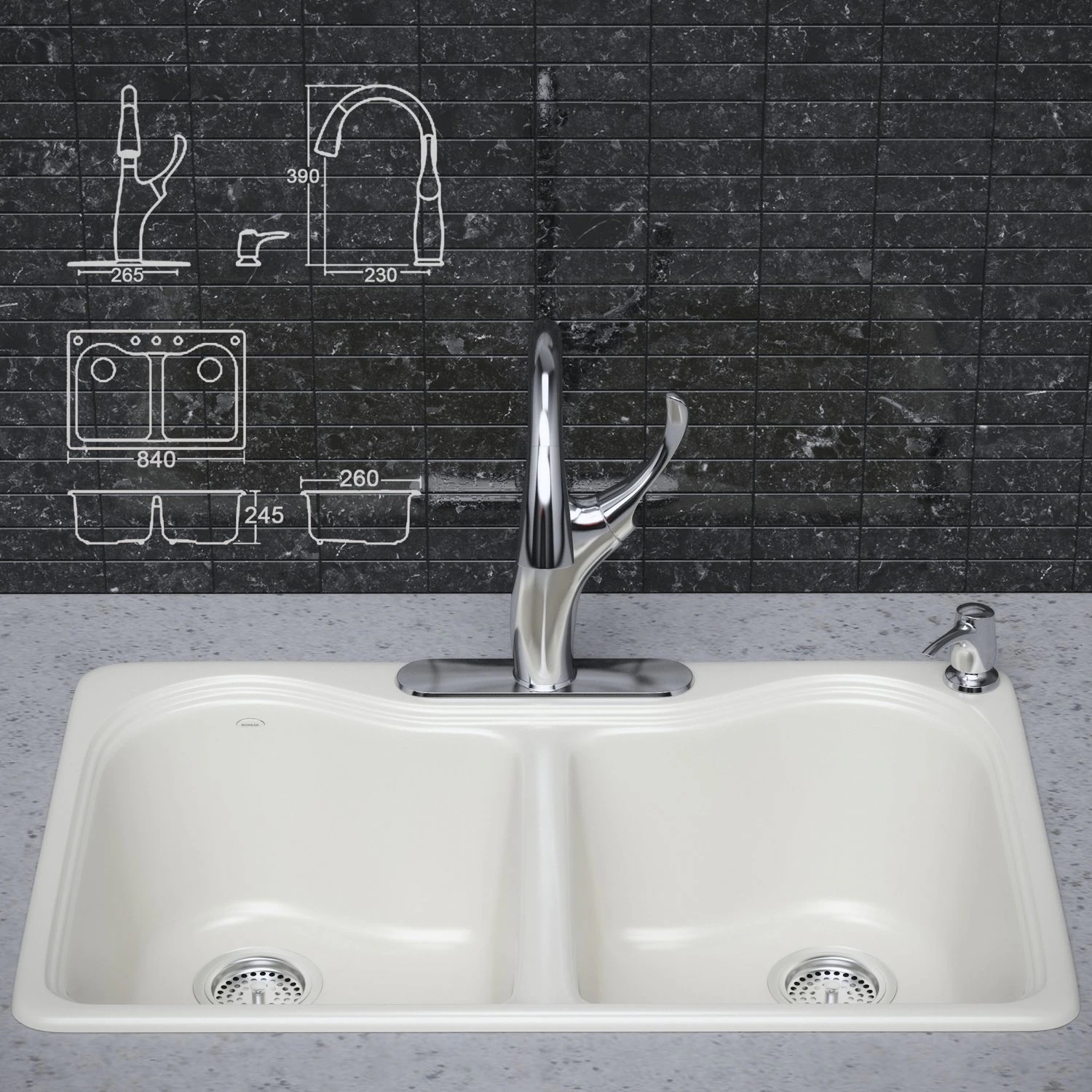 kitchen faucet and sink kohler 3D Model .c4d .max .obj .3ds .fbx .stl .blend