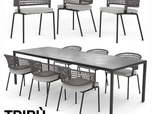 ट्रिबू कंटूर आर्मचेयर और इलम टेबल 3D मॉडल