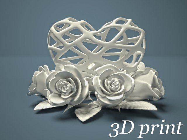 heart and roses 3D Print Model .c4d .max .obj .3ds .fbx .lwo .lw .lws