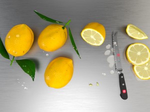 lemons on chopping board Modèle 3D