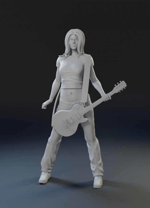 Girl with a guitar 3D print model 3D प्रिंट मॉडल .c4d .max .obj .3ds .fbx .stl .blend 